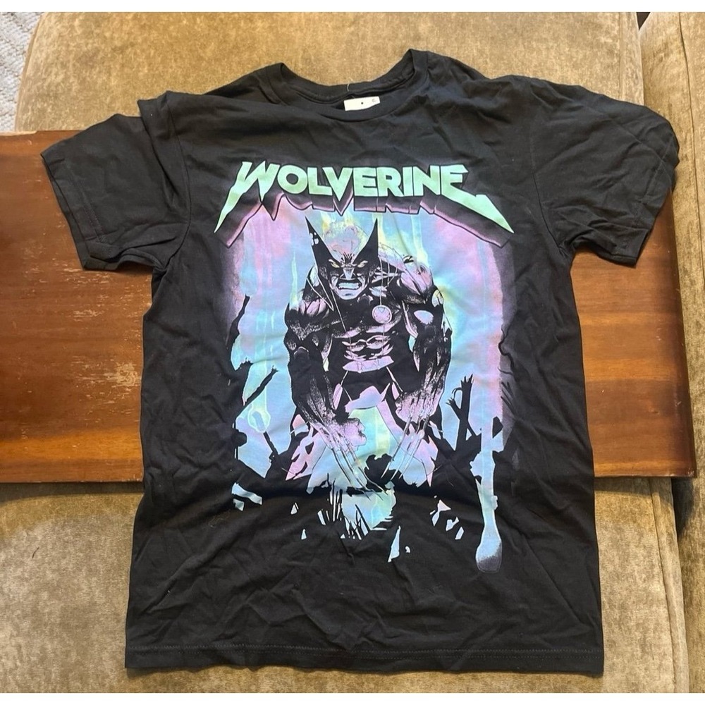 Marvel Wolverine Graphic Tee Mens Small Black X-Men Superhero Comic T-Shirt